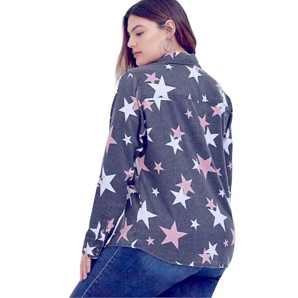 Torrid Burnout Star Button-Up Top Relaxed Fit Size 00 Women’s M/L 10 - Picture 2 of 16